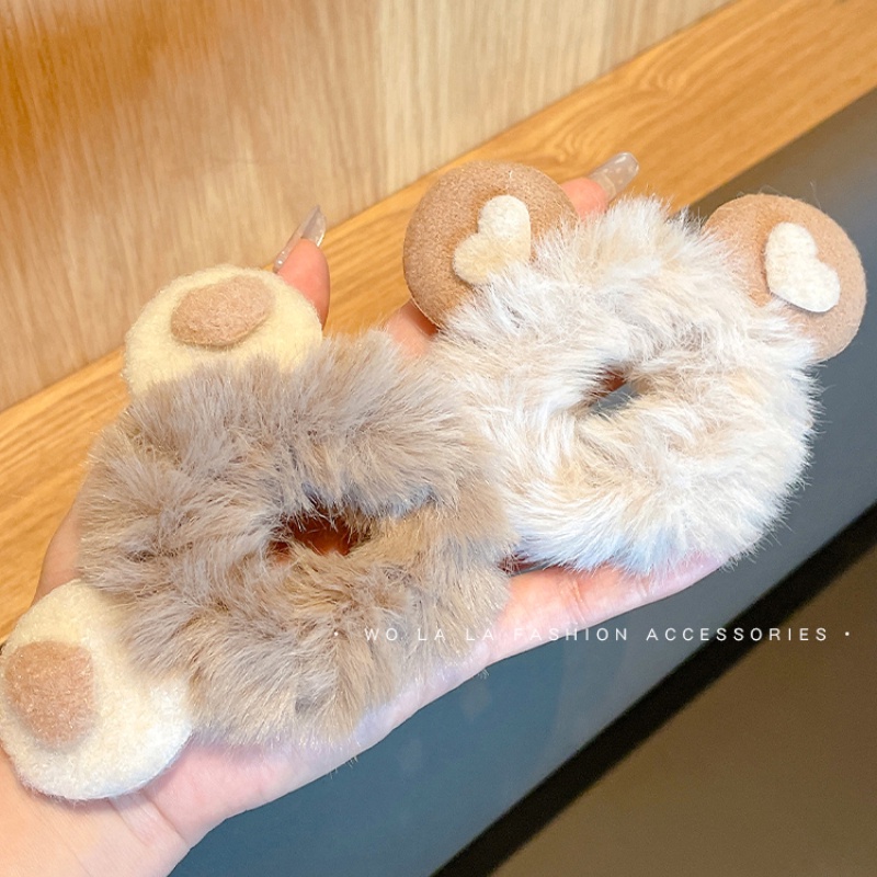 Dây Cột Tóc Hình Tai Gấu Bằng Lông Nhung Dễ Thương Xinh Xắn