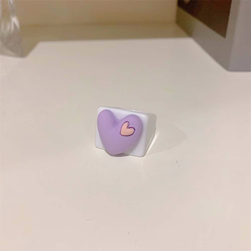 Nhẫn Nhựa Resin Acrylic Phối Màu Hình Trái Tim Lớn Thời Trang Hàn Quốc Cho Nữ
