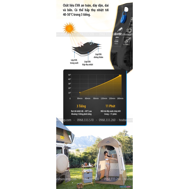 Túi Đựng Nước Tắm Năng Lượng Mặt Trời NatureHike NH21SJ032 | 20L