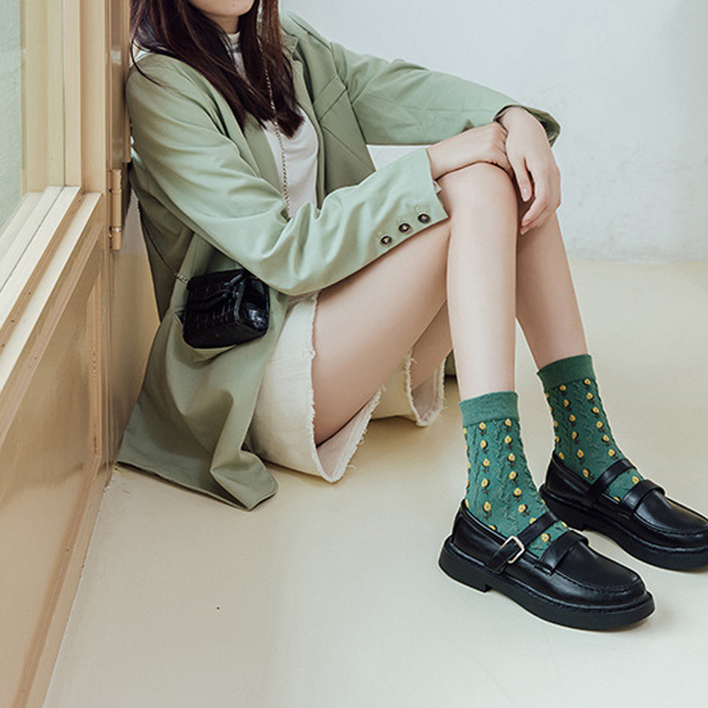 Đôi Vớ Cotton Họa Tiết Hoa Kiểu Retro Thời Trang Cho Nữ