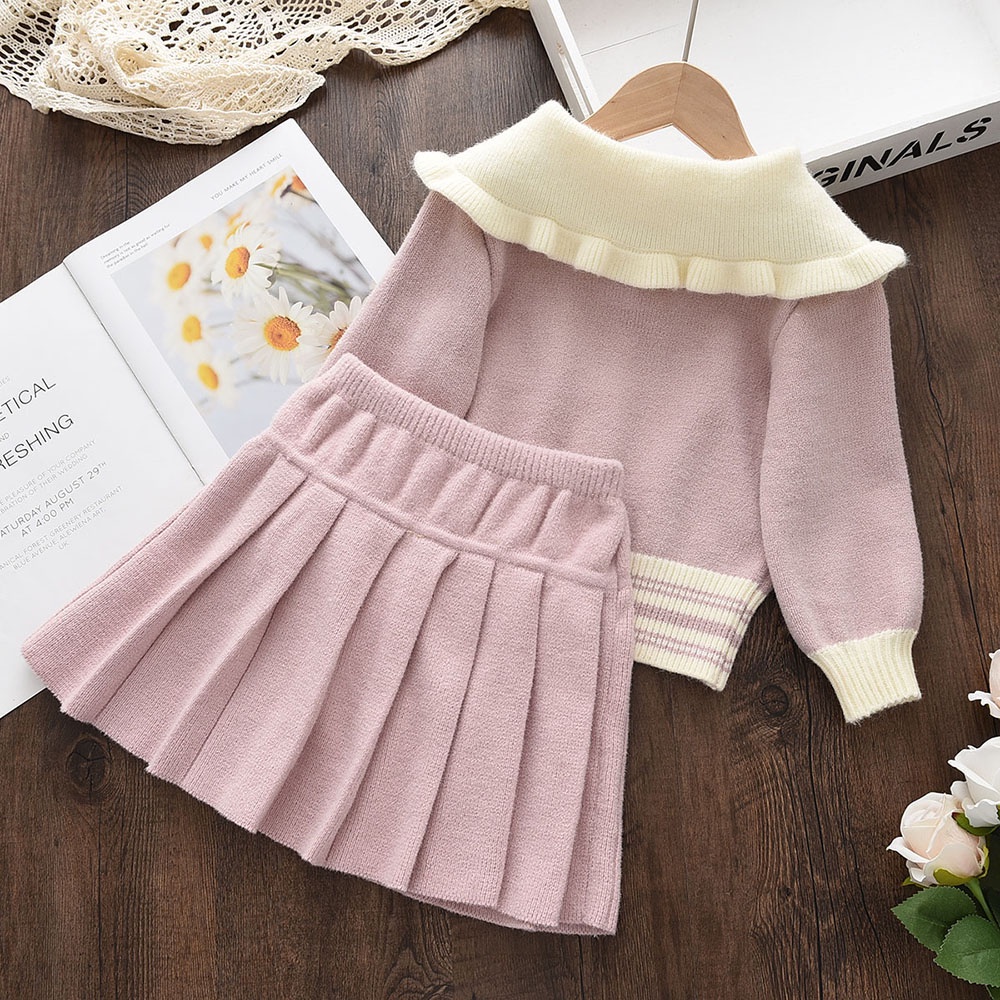 BEAR LEADER Bộ Áo Khoác Cardigan + Chân Váy 2 Món Thời Trang Thu Đông Mới Cho Bé Gái 2-6 Tuổi