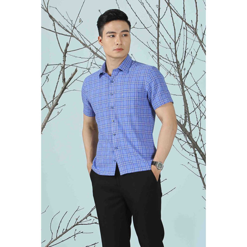 [Hàng hiệu-Gía tốt] ÁO SƠ MI kẻ caro xanh co giãn SANTINO cực đẹp, chất sợi tre - Sơ mi nam tay ngắn|sơ mi nam | BigBuy360 - bigbuy360.vn