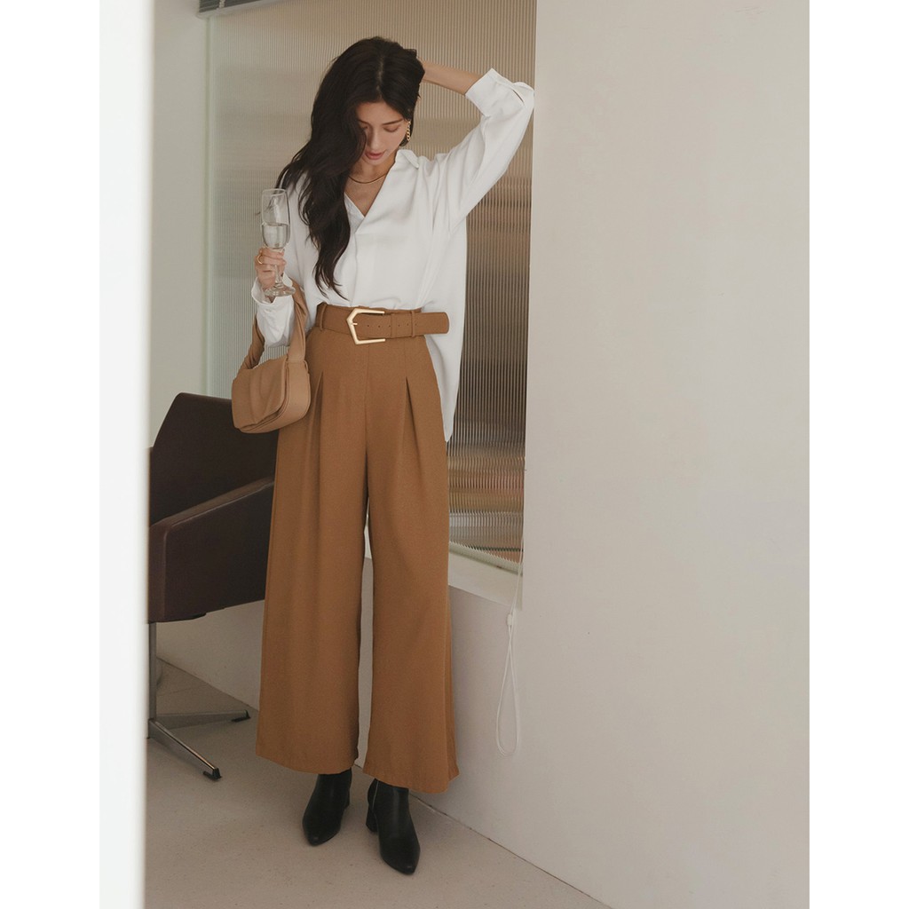 Quần ống rộng lưng cao kèm belt nữ Air Space 2111823003
