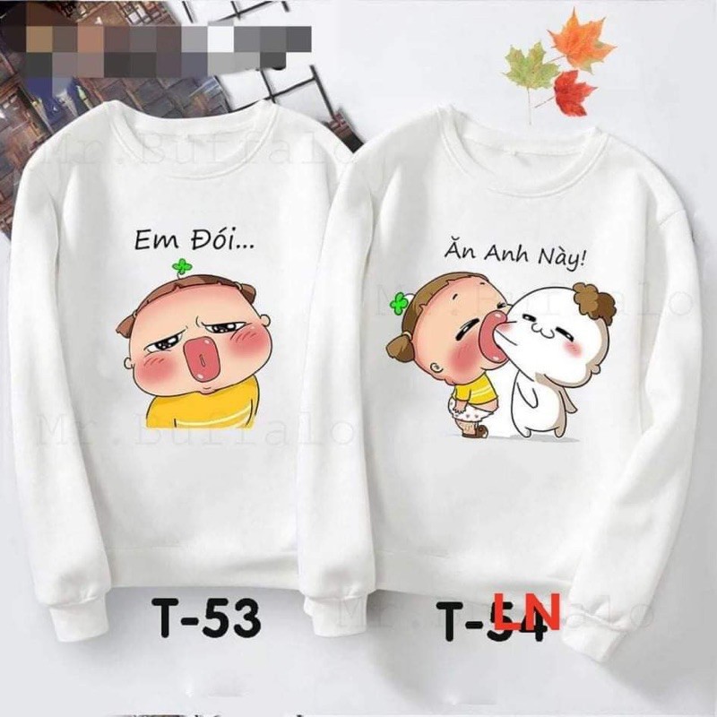 Áo đôi nỉ bo 3D LN11, Áo đôi nam nữ, Áo thun Unisex From rộng, chất đẹp mặc không xù - MODY