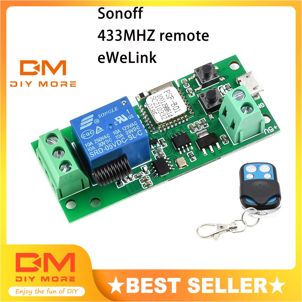 DIYMORE 433MHZ remote control Sonoff eWeLink 5V Self-lock Smart WiFi Wireless Switch Relay Module DC5V by APP Control