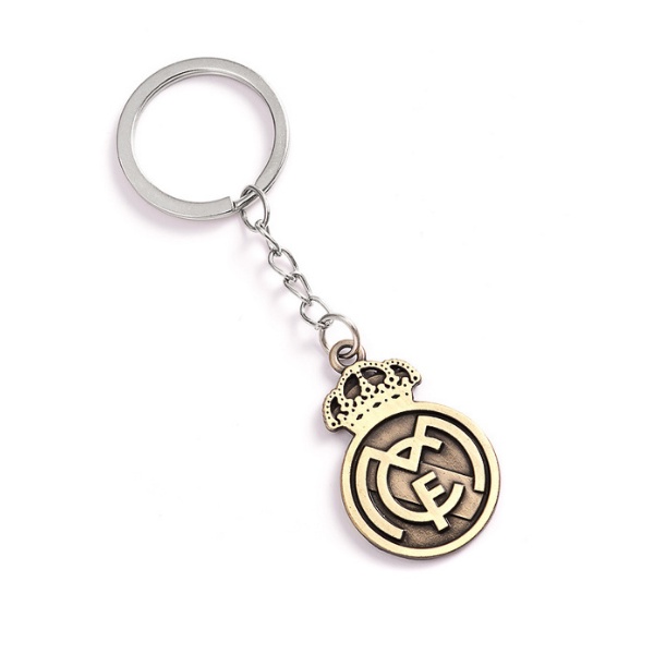 Móc khóa kim loại in nổi 2 mặt logo câu lạc bộ bóng đá Real Madrid