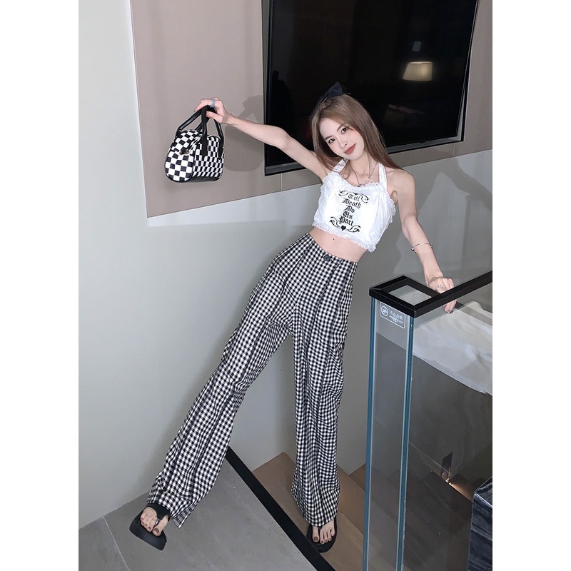 2023 Hàng Mới Quần Ống Rộng Lưng Cao Phong Cách Hàn Quốc Đơn Giản Dễ Phối Đồ Cho Nữ Sinh Trou