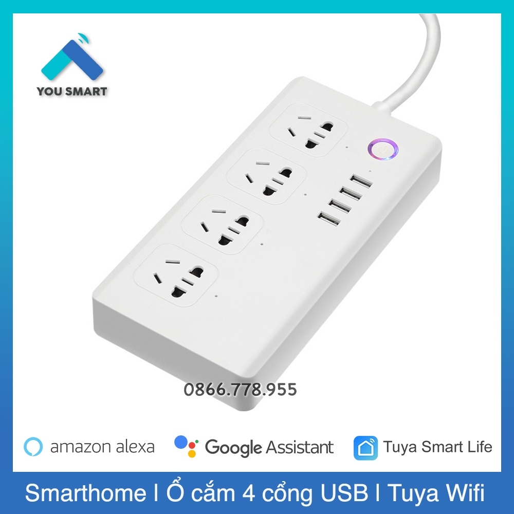 Ổ Cắm Thông Minh 4 Cổng Kéo Dài 2 Cổng USB - Tuya Smartlife