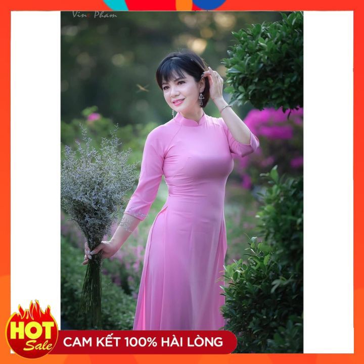 [ SALE]- Áo dài lụa nhật trơn cổ cao 2,5 phân