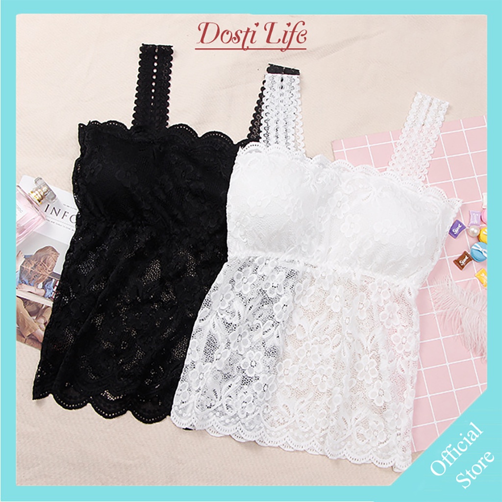 Áo Lót Ren Dáng Dài Có Đệm Mút Nâng Ngực Chống Chảy Xệ Màu Đen Dosti Life AL220