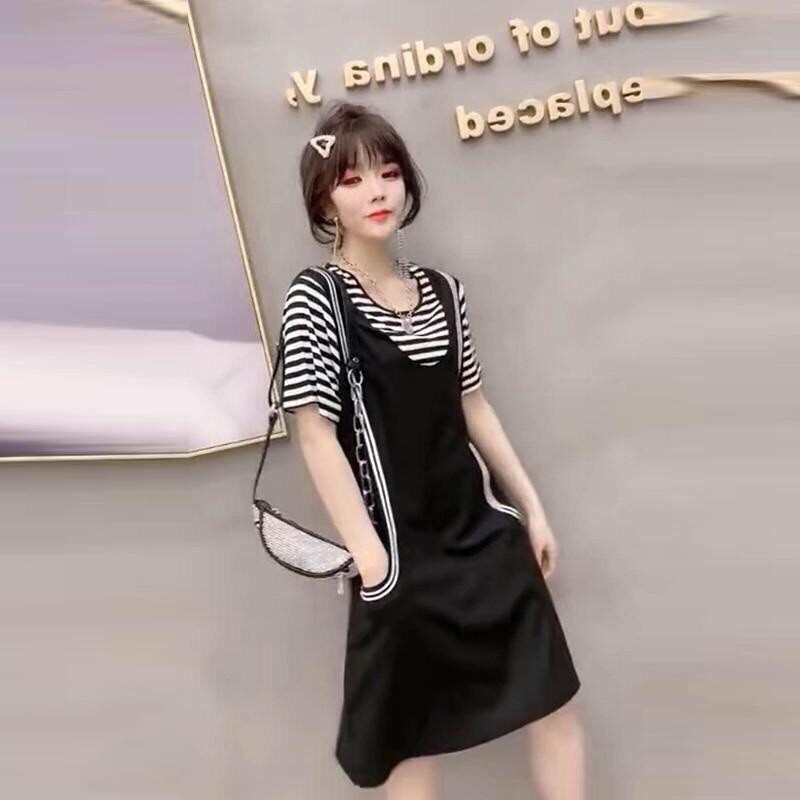 set yếm đen big size kèm áo thun sọc size đại 65-90kg