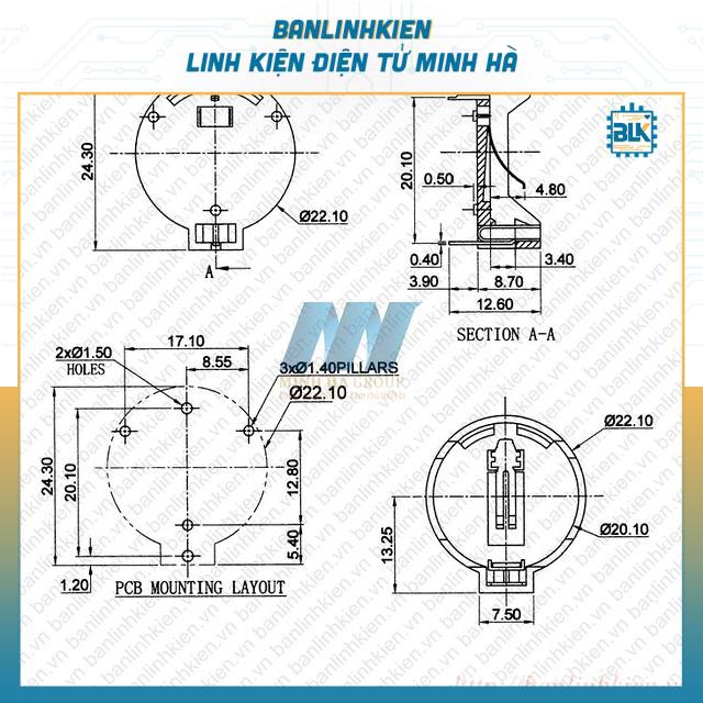 Đế PIN CR2032 DIP001