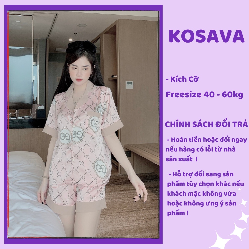Đồ bộ pijama lụa đùi họa tiết cute dễ thương chất liệu latin cao cấp KOSAVA
