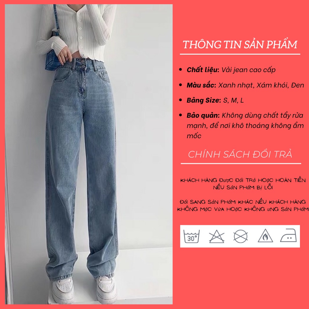 Quần bò ống rộng nữ cạp cao quần jeans ống rộng lưng cao, vải bò dày đẹp , không giãn ,dáng suông