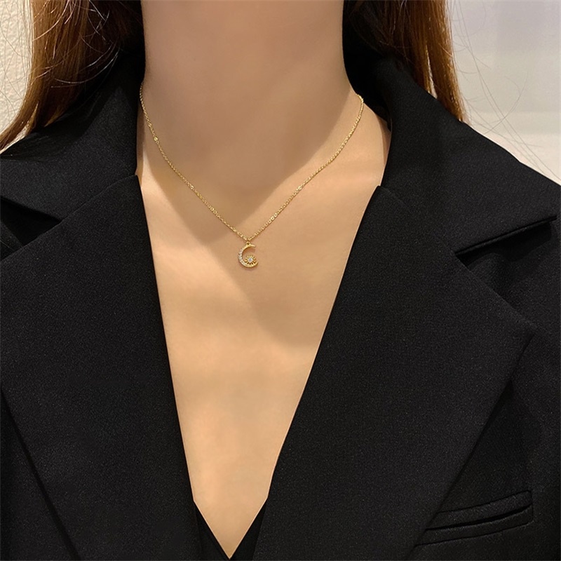 Dây chuyền mặt hình ngôi sao/mặt trăng bằng kim loại phong cách thời trang hàn quốc