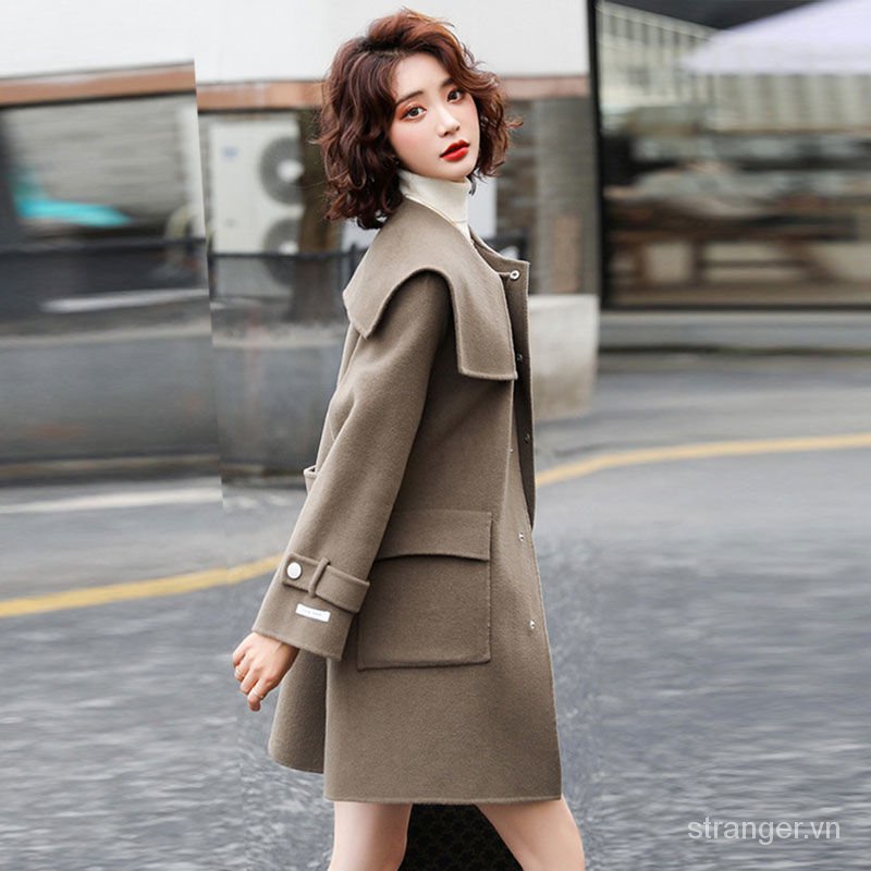 Áo khoác len dáng rộng cổ thủy thủ thời trang mùa thu2021 cho nữ