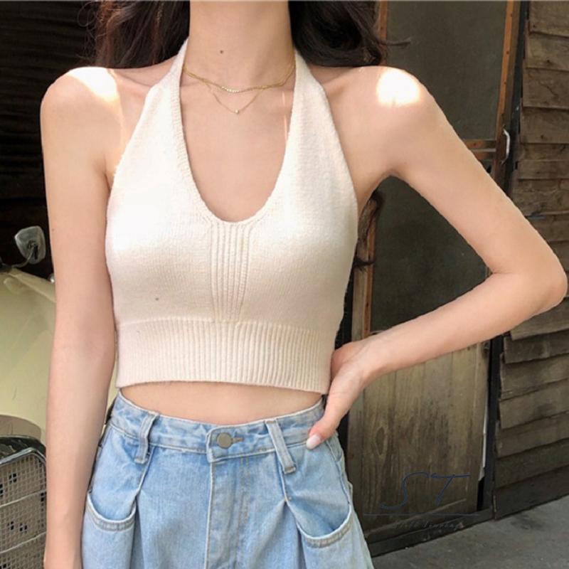 Áo thun không tay cổ chữ V màu trắng/đen/xanh dương thời trang mùa hè