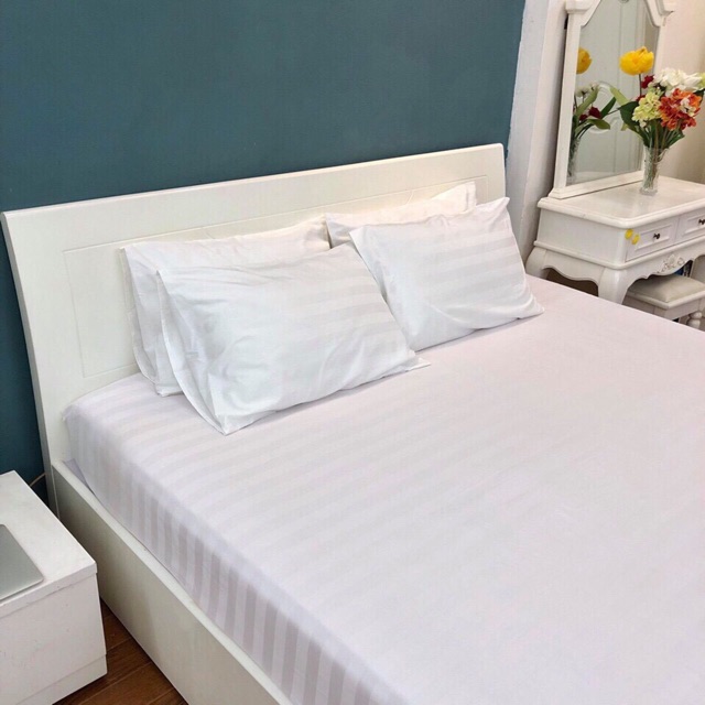 Bộ Vỏ Chăn Ga Gối cotton HASUKO kẻ sọc trắng 3cm chuyên dùng cho Khách Sạn homestay