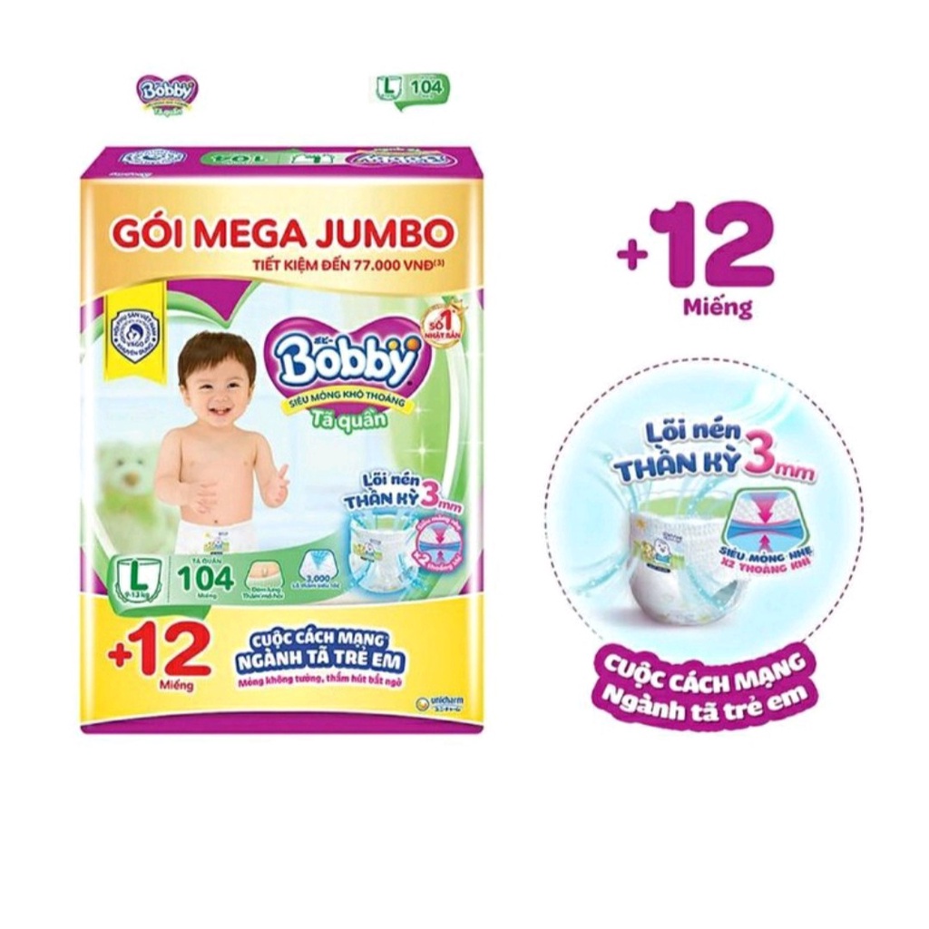 Tã Quần Bobby Gói Mega Jumbo L108 / L111/ L120 miếng