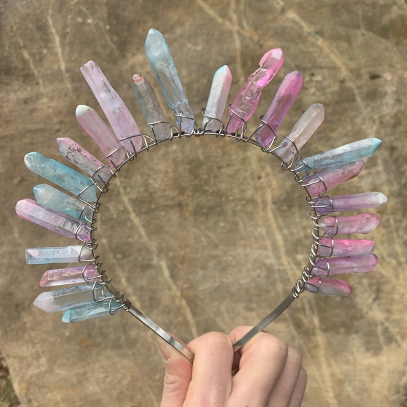 Băng Đô Cài Tóc Đính Pha Lê Bất Đối Xứng Hình Vương Miện Công Chúa Raw Stone Có Thể