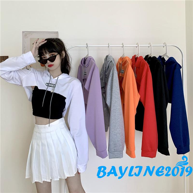Hoodie croptop tay dài thêu chữ trẻ trung cho nữ