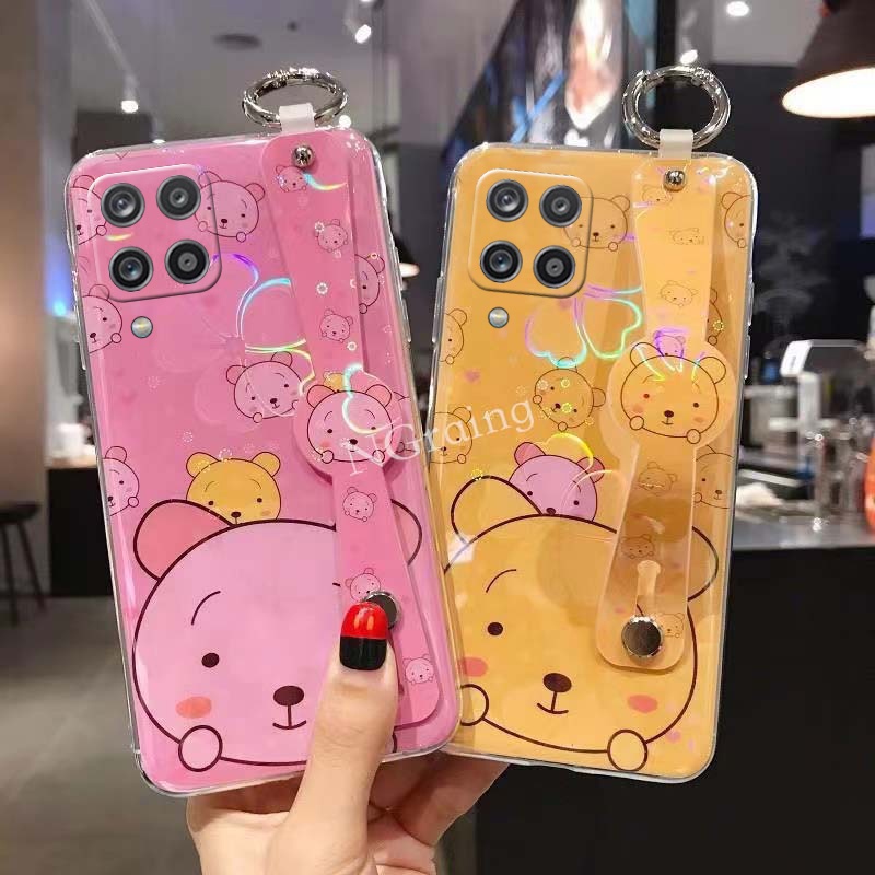 Ốp Điện Thoại Silicon Hình Gấu Nhiều Màu Sắc Có Dây Đeo Cho Samsung Galaxy M22 M32 Giá Đỡ