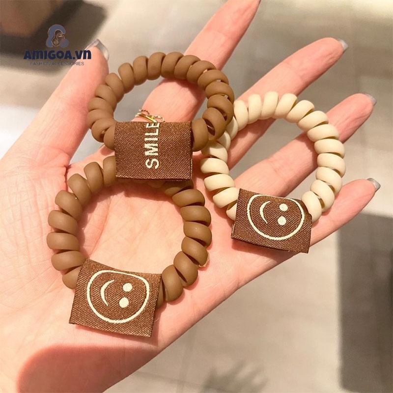 ✨✨Dây Buộc Tóc Hình Mặt Cười Màu Trà Sữa Phong Cách Phương Tây Dễ Thương Cho Nữ