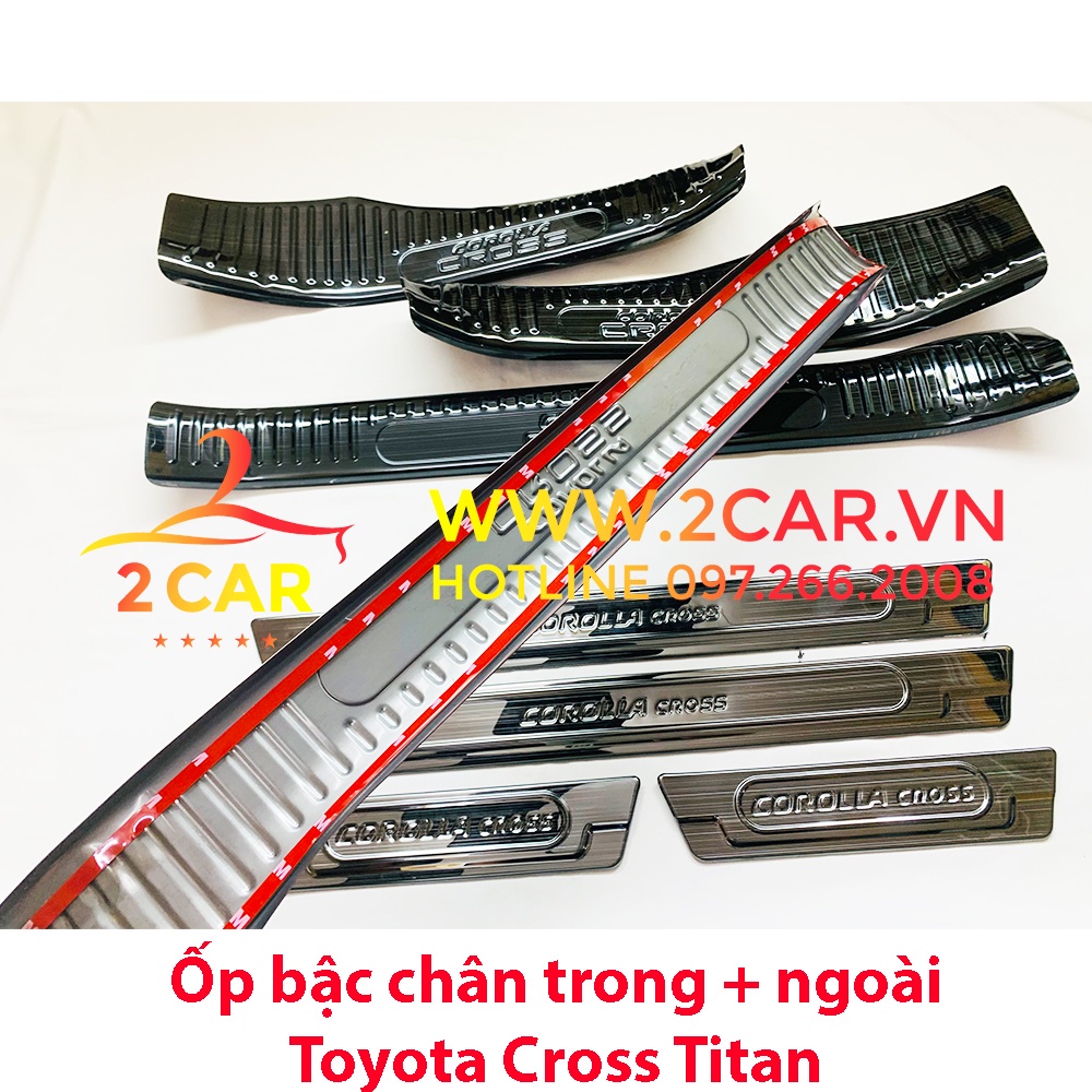 Ốp bậc cửa, Nẹp bước chân trong, ngoài Toyota Cross 2020-2021- 2022- 2023, Hàng Titan xịn - Mẫu 1