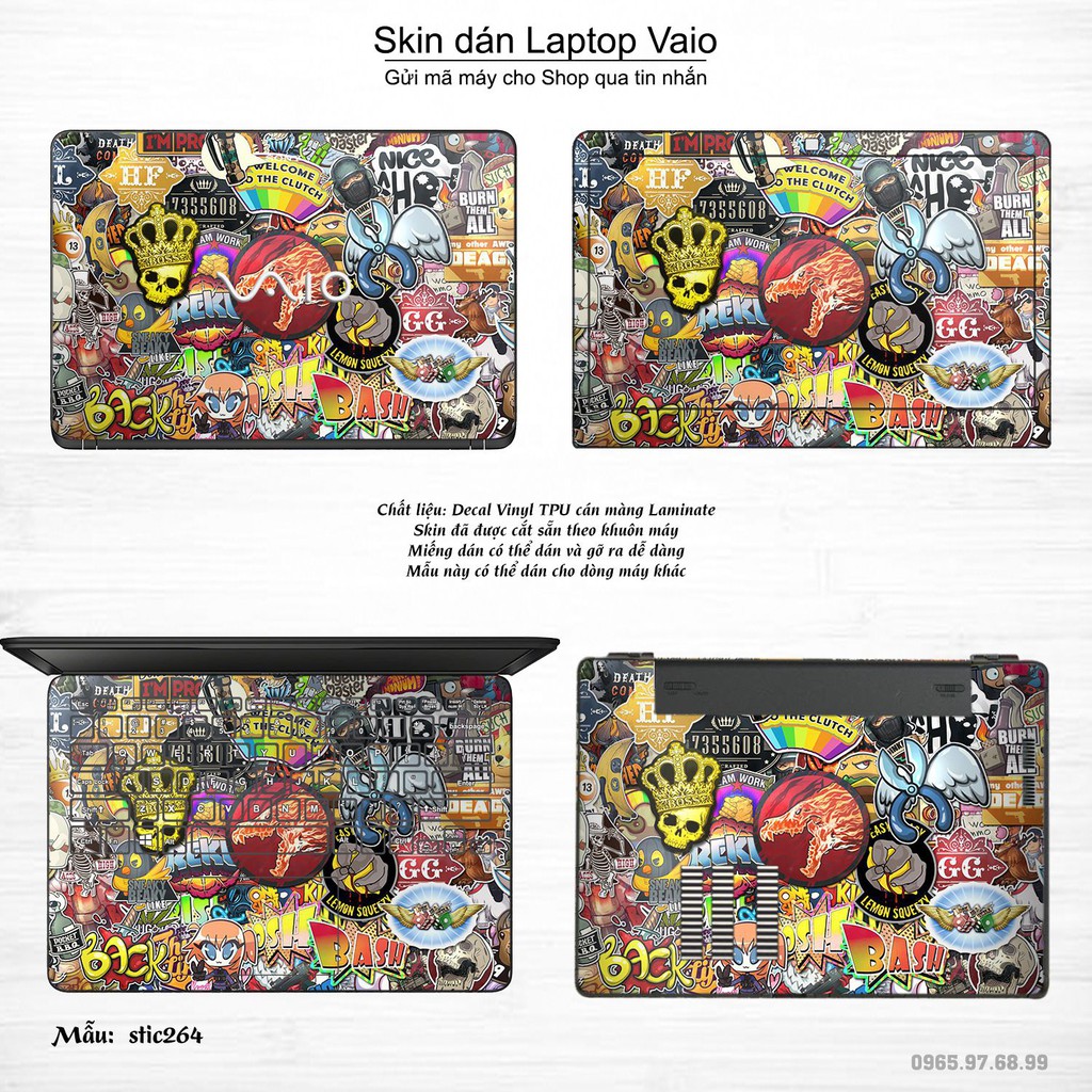 Skin dán Laptop Sony Vaio in hình sticker bomb _nhiều mẫu 2 (inbox mã máy cho Shop)