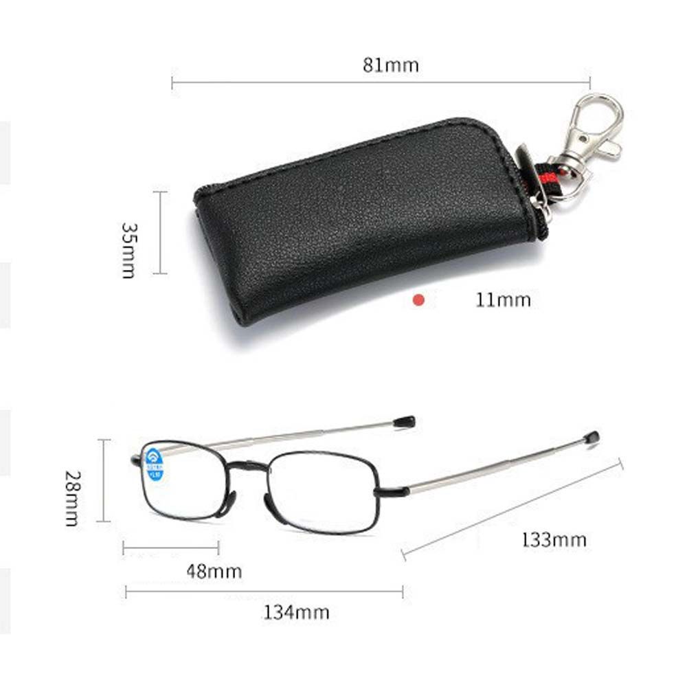 Mắt kính đọc sách có thể gấp gọn chống ánh sáng xanh +1.0~+4.0 bằng nhựa resin có móc khóa cho nam và nữ