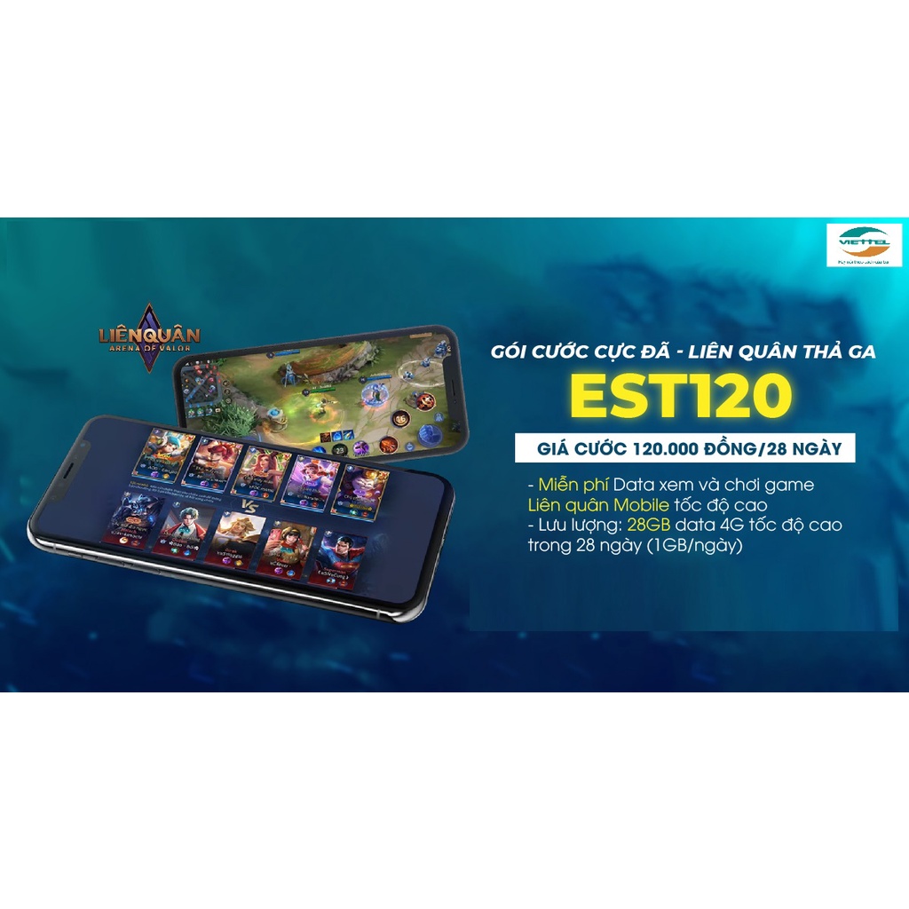 Sim viettel 4G 12EST120 trọn gói 1 năm không cần nạp tiền miễn phí chơi game liên quân