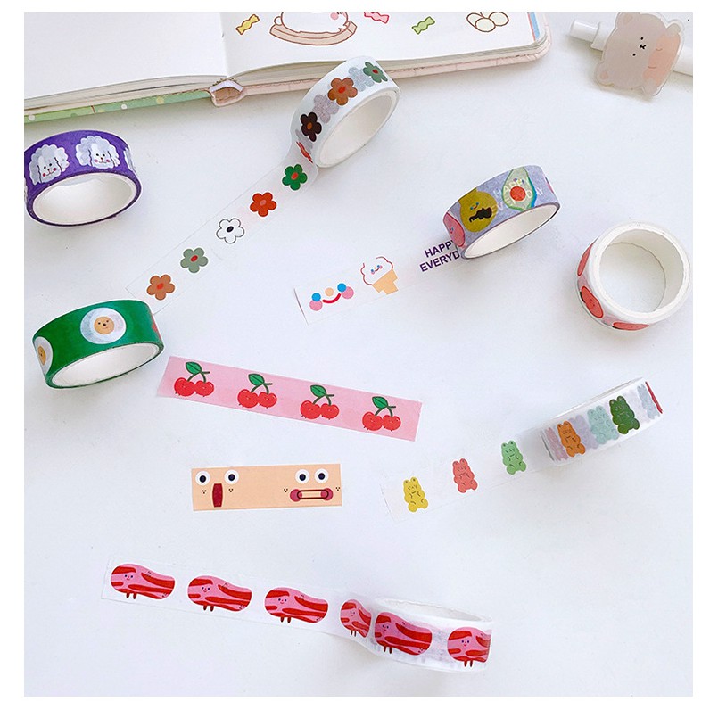 Lalunavn Cuộn băng dính washi tape in họa tiết đáng yêu trang trí sổ tay 20 mẫu - A01