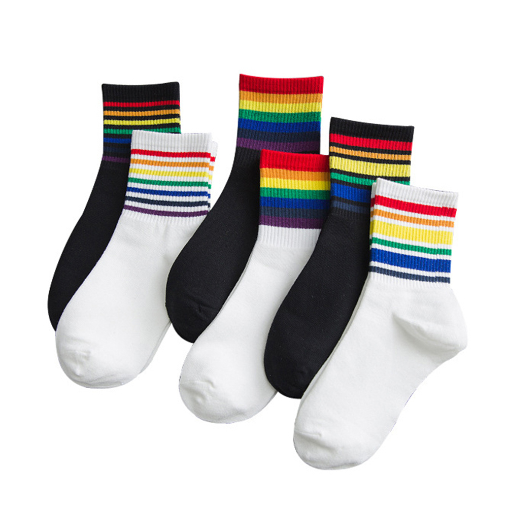 Tất Cotton Hoạ Tiết Kẻ Sọc Cầu Vồng Thời Trang Mùa Đông Cho Nữ