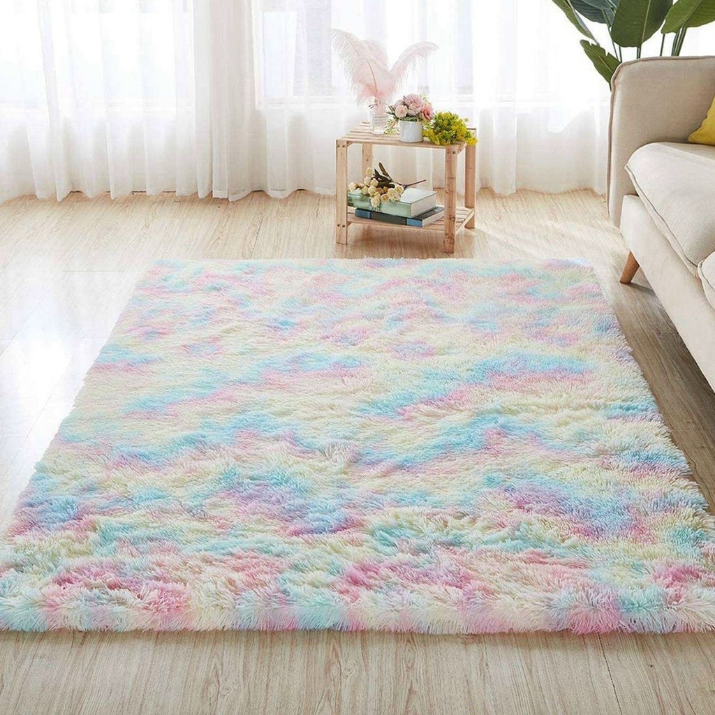 Thảm lông loang trải sàn lông dày đẹp Size 1m6x2m, mặt sau chống trơn trượt