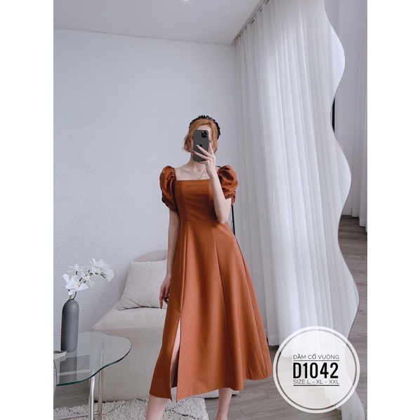 Bigsize Đầm cổ vuông xẻ tà D1042