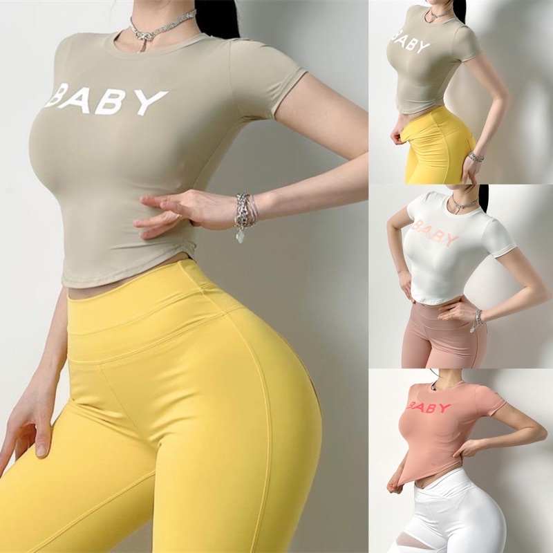 Áo tập gym thun chun in chữ Baby