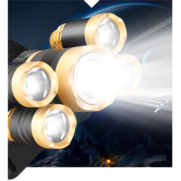 [FREESHIP❤️] Đèn Pin Siêu Sáng Đội Đầu 5 Mắt Loại Mới Bóng To Chống Nước IPX7 Bảo Hành 12 Tháng