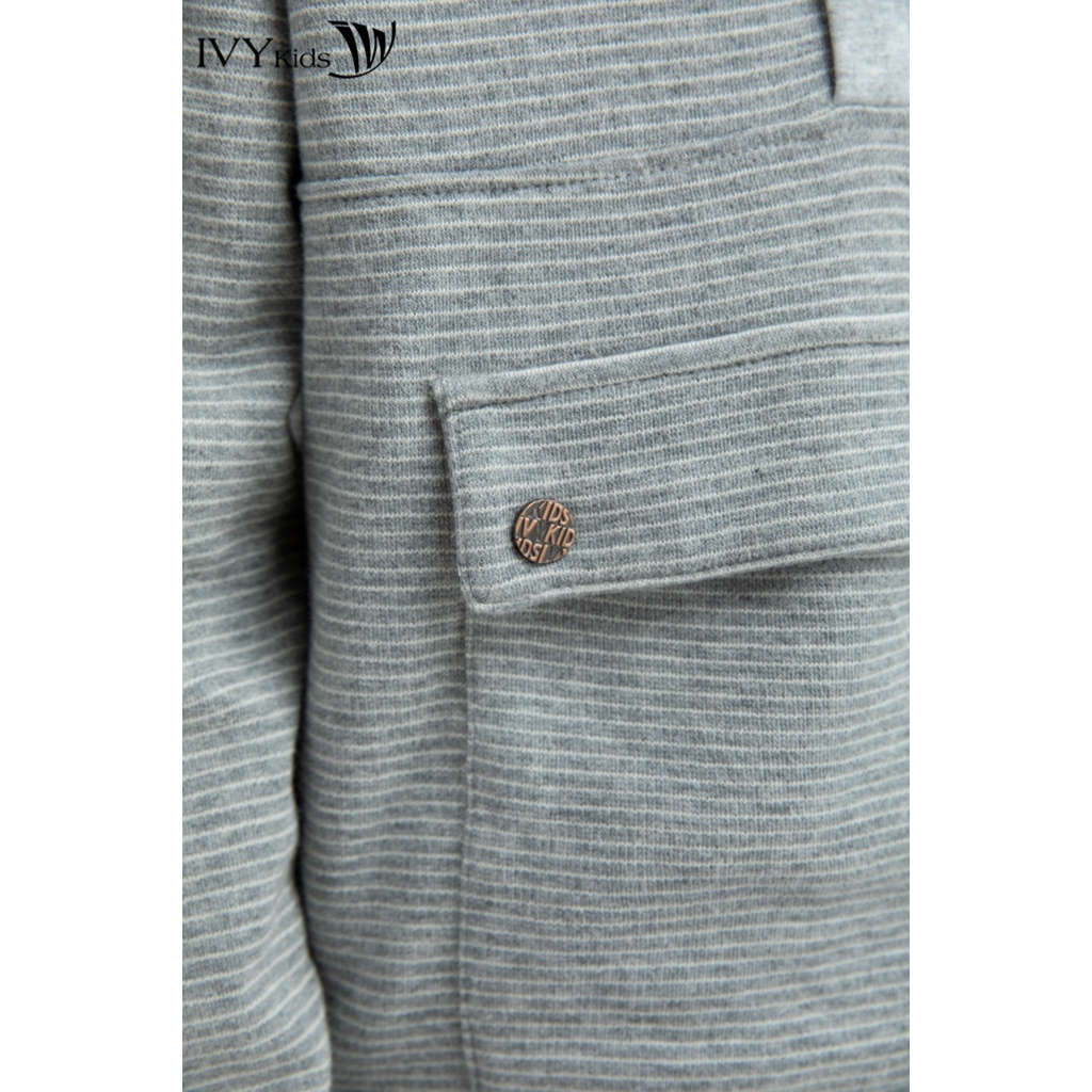 Áo thun kẻ cổ mũ bé trai IVY moda MS 58K1128
