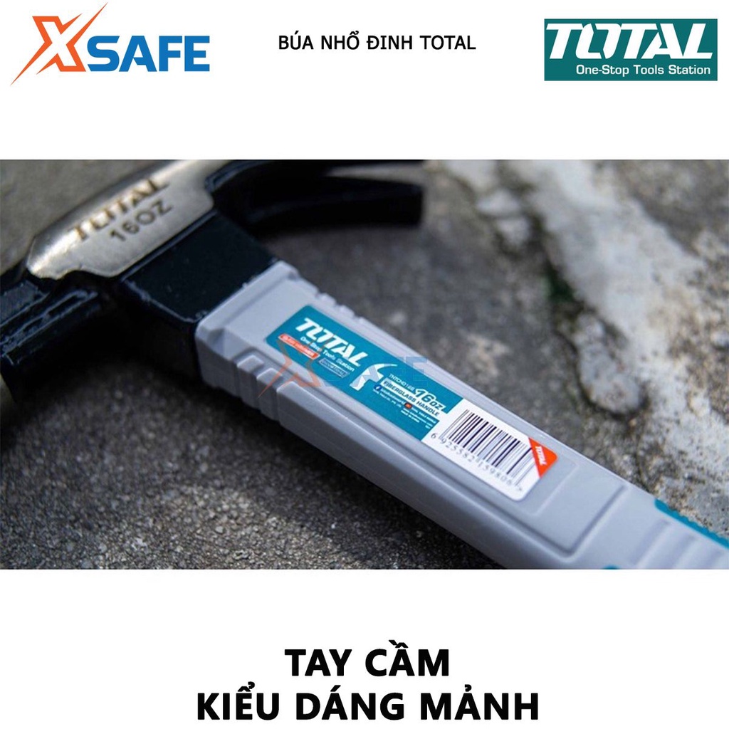 Búa nhổ đinh TOTAL Búa cầm tay mini thép carbon 45# được tôi luyện, chịu nhiệt, tay cầm kiểu dáng mảnh, chắn tay