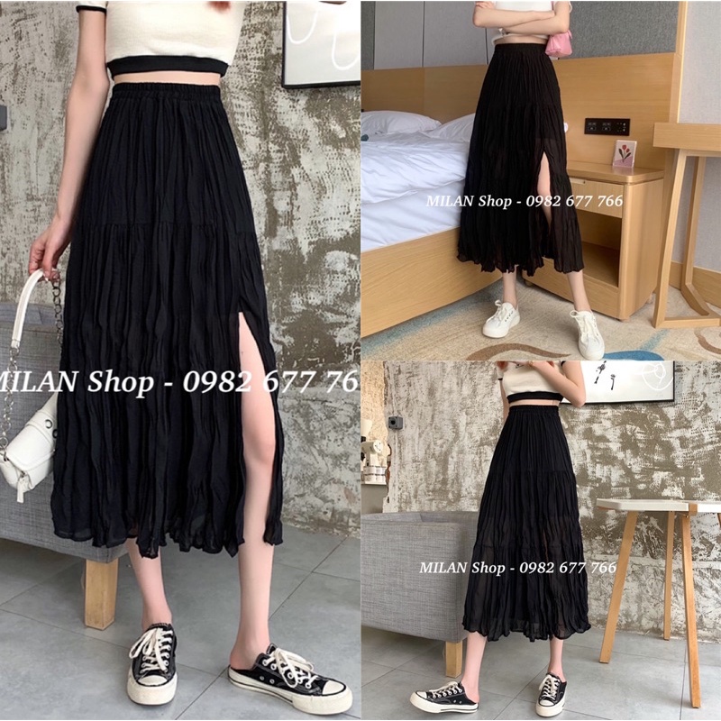 Chân váy dáng dài sẻ đùi style siêu hot