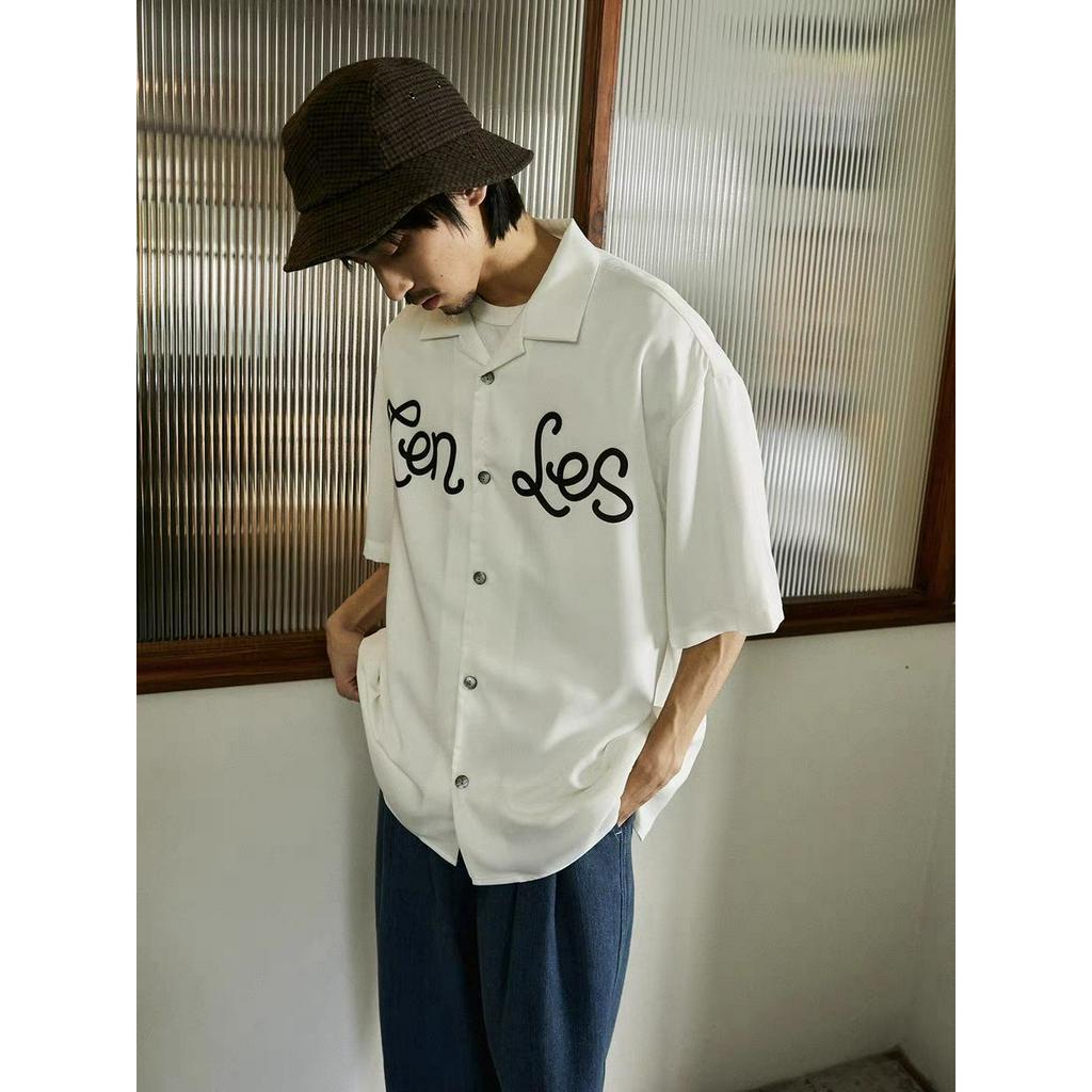 Áo Sơ Mi Nam Ngắn Tay Dáng Rộng Họa Tiết Retro