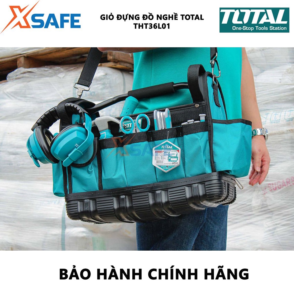 Túi xách dụng cụ TOTAL THT36L01 Giỏ đựng đồ nghề kích thước 16&quot;, túi đựng dụng cụ 21 ngăn, đế nhựa chống mài mòn - XSÀFE