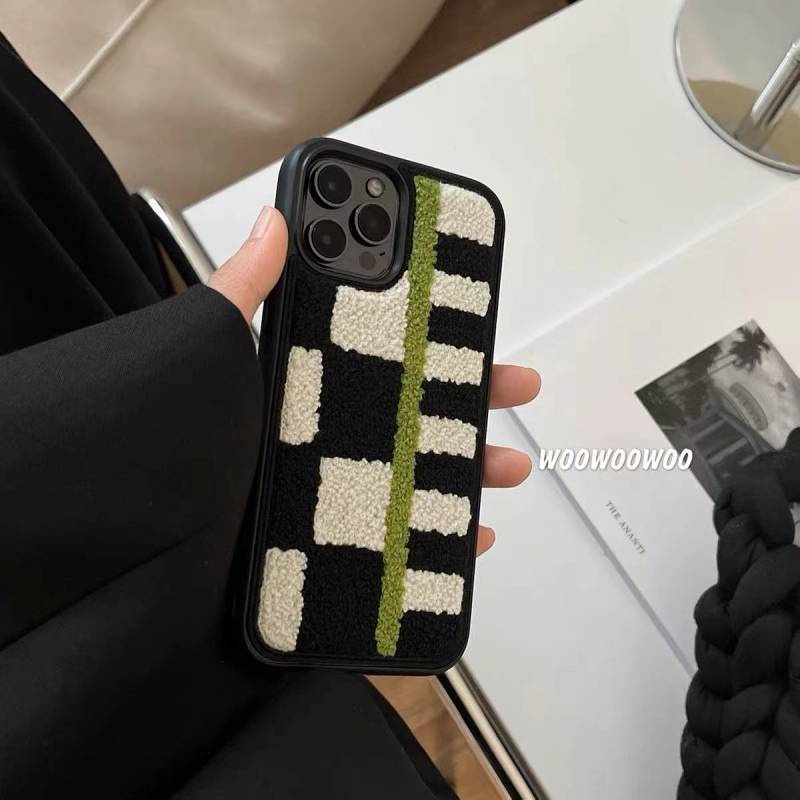 Autumn and Winter Embroidery Plush Plaid for 14Promax Phone Case 11 Soft Iphone12 Apple 13 New XR Female G2bV