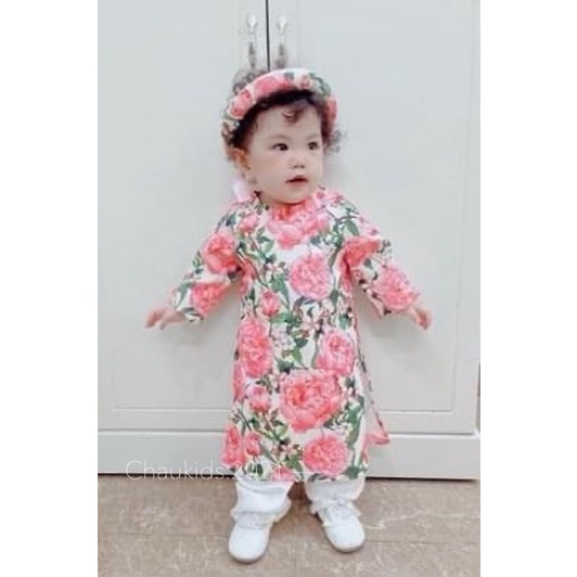 Áo dài hoa hồng mã 70080