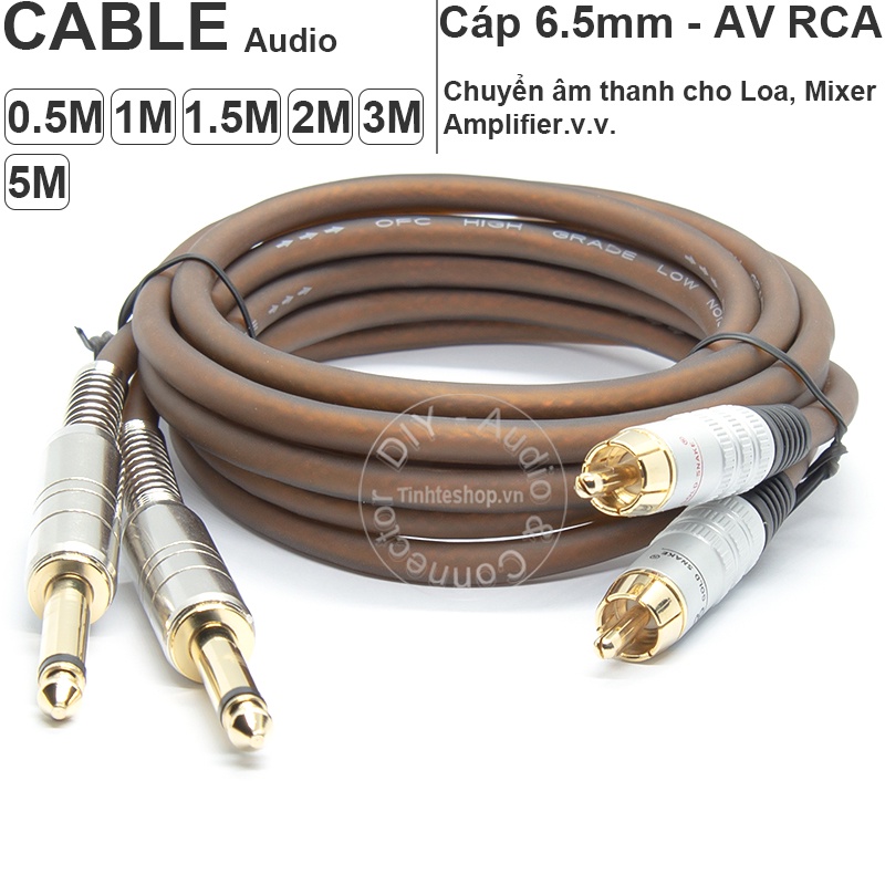 1 cặp - Dây cáp chuyển Audio 6.35mm 6.5mm ra AV RCA cho Mix Sound card Loa Âm ly 0.5M 1M 1.5M 2M 3M 5M