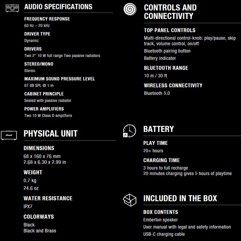 Loa Bluetooth -Marshall Emberton.Marshall Bluetooth Speaker - Marshall Emberton White-Gold.Marshall Bluetooth Speaker