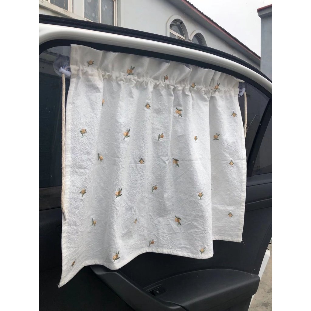 Rèm Che Nắng Xe Hơi Bằng Vải Cotton Cách Nhiệt Chống Tia Cực Tím Thêu Họa Tiết Hoa Anh Đào