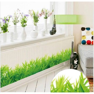 Decal dán tường trang trí quán cà phê, decal quán trà sữa chân tường lá tre xanh