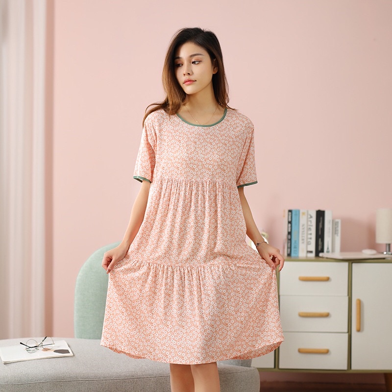 Váy ngủ, váy bầu chất lanh lụa hoạ tiết hoa nhí dễ thương