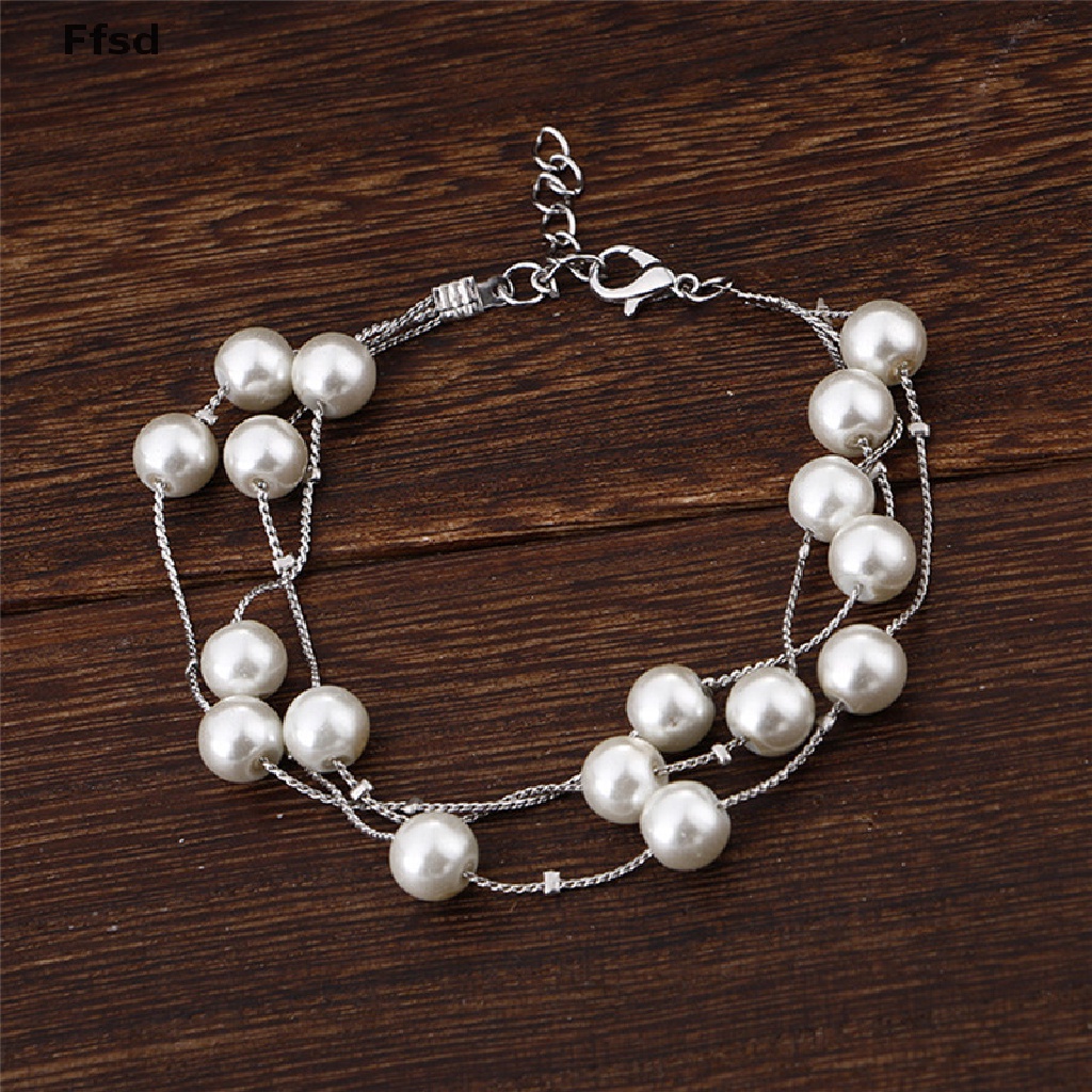 {Ffsd} Bộ Trang Sức Vòng cổ Vòng Tay Bông Tai Ngọc Trai Nhiều Lớp Thời Trang Dành Cho Cô Dâu